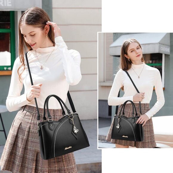 Women’s Black1 PU Leather Tote & Satchel Bag | Top Handle Crossbody Shoulder Bag - Picture 2 of 7